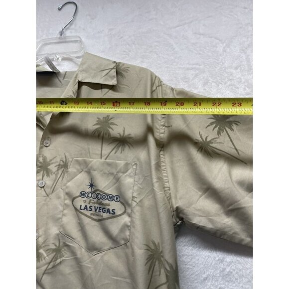 Las Vegas Palm Trees short sleeve button up MENS M Khaki Beige Retro - Picture 10 of 13